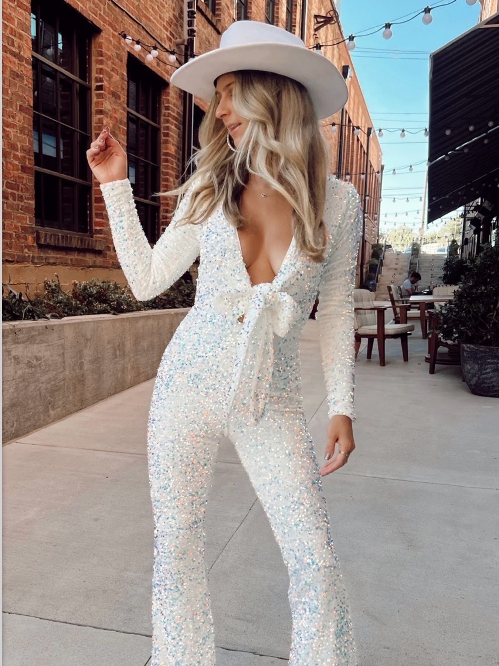Show Me Your Mumu Martina Wrap Jumpsuit - XS, White Sparkle Sequins